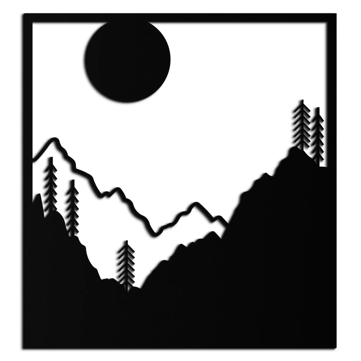 Moonlit Mountain Landscape Metal Wall Art – Modern Square Forest Scene Silhouette for Rustic Nature Decor- KAF346 by Enova Art
