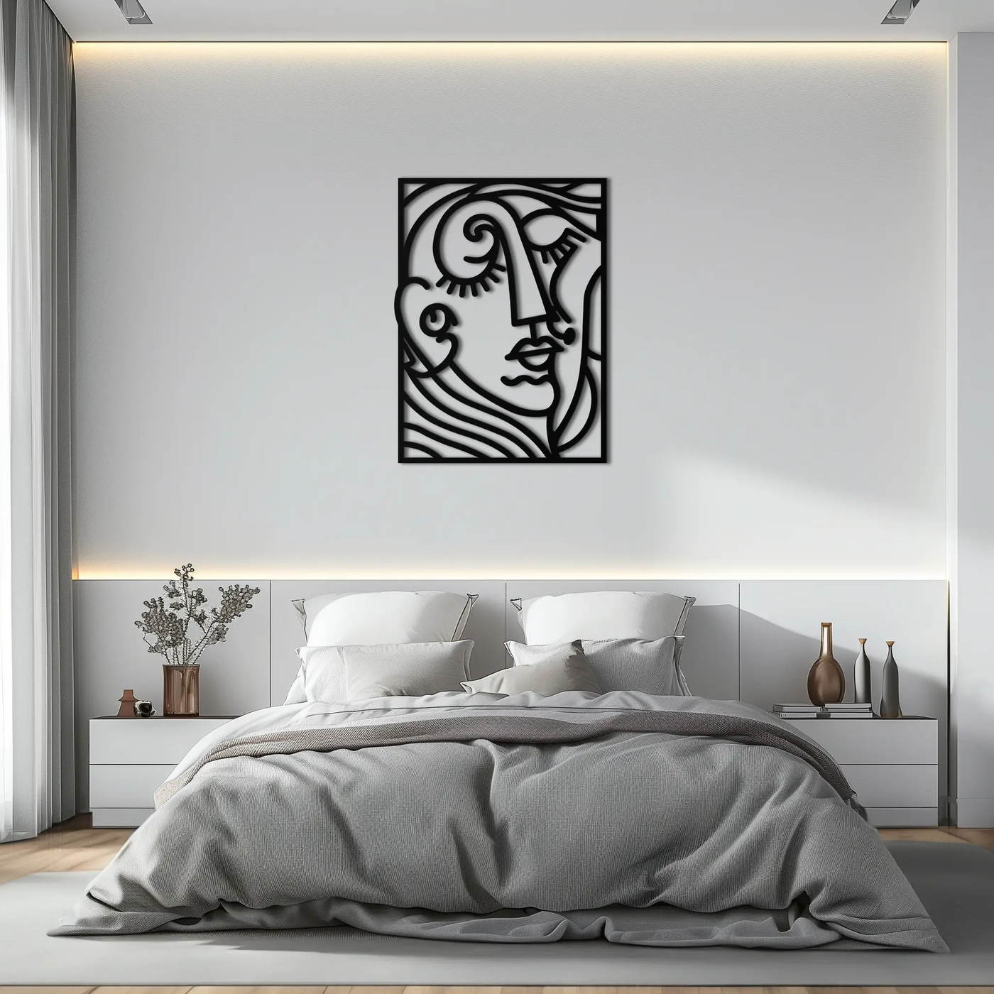 Abstract Face Silhouette Metal Wall Art – Modern Minimalist Line Art for Contemporary Interiors- KAF348 by Enova Art