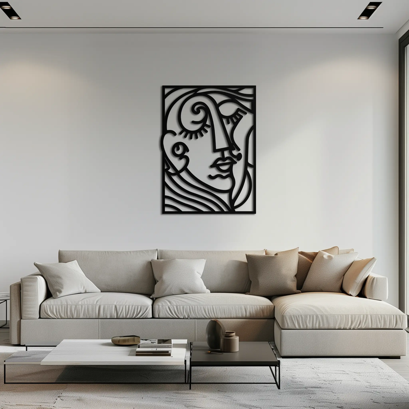 Abstract Face Silhouette Metal Wall Art – Modern Minimalist Line Art for Contemporary Interiors- KAF348 by Enova Art