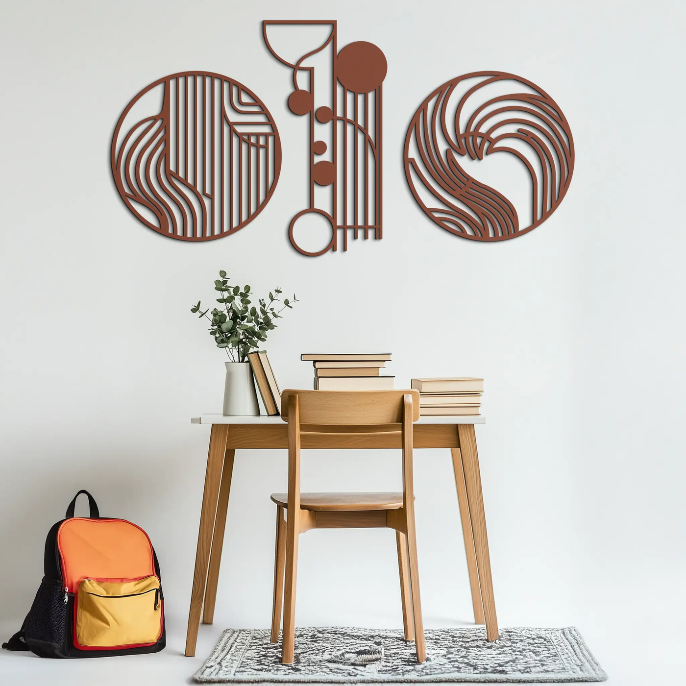 Abstract Geometric Trio Metal Wall Art – Modern Circle and Line Patterned Minimalist Steel Decor Set- KAF351 by Enova Art