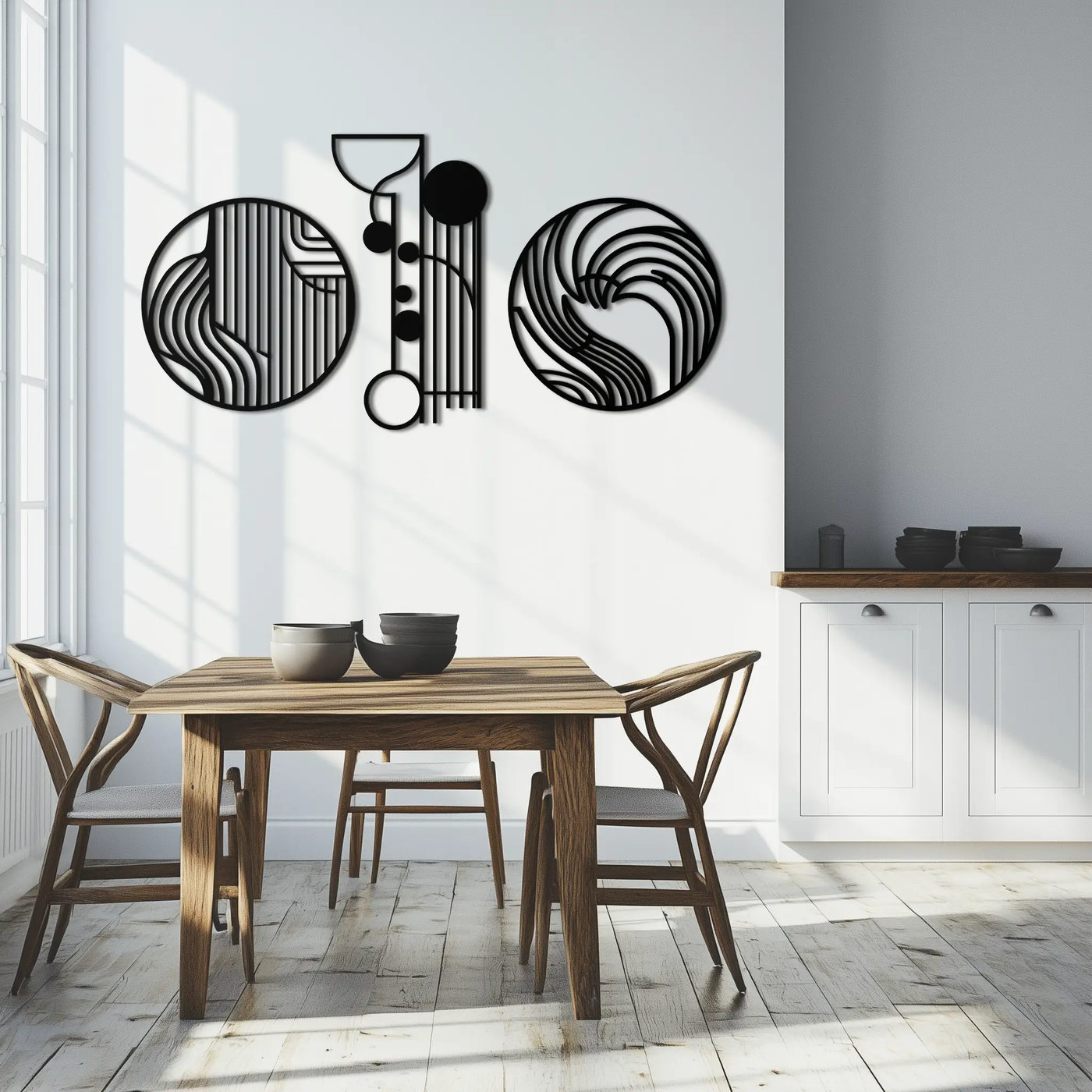 Abstract Geometric Trio Metal Wall Art – Modern Circle and Line Patterned Minimalist Steel Decor Set- KAF351 by Enova Art