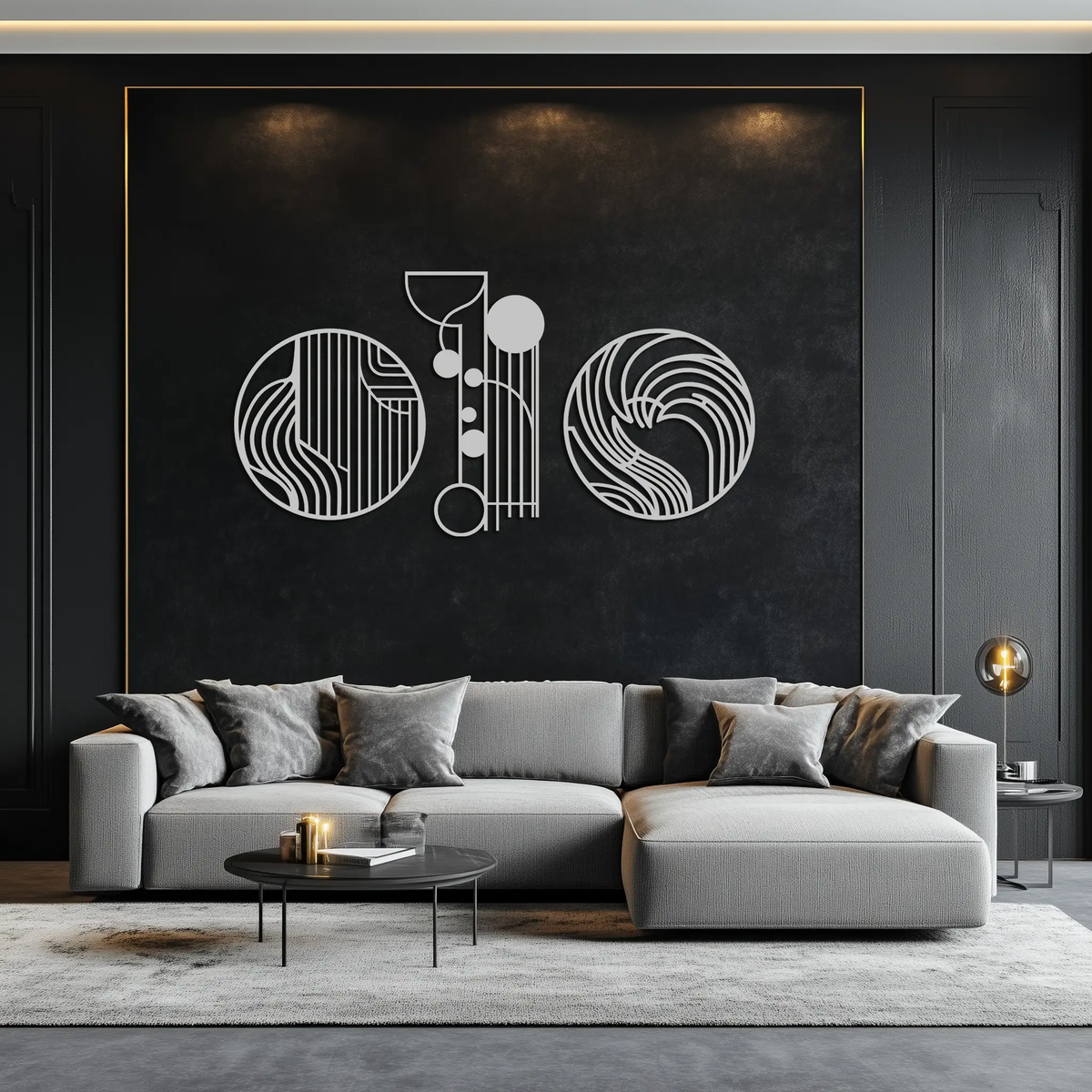 Abstract Geometric Trio Metal Wall Art – Modern Circle and Line Patterned Minimalist Steel Decor Set- KAF351 by Enova Art