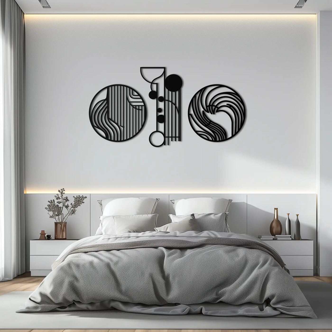 Abstract Geometric Trio Metal Wall Art – Modern Circle and Line Patterned Minimalist Steel Decor Set- KAF351 by Enova Art