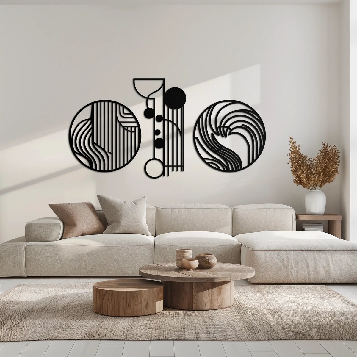 Abstract Geometric Trio Metal Wall Art – Modern Circle and Line Patterned Minimalist Steel Decor Set- KAF351 by Enova Art