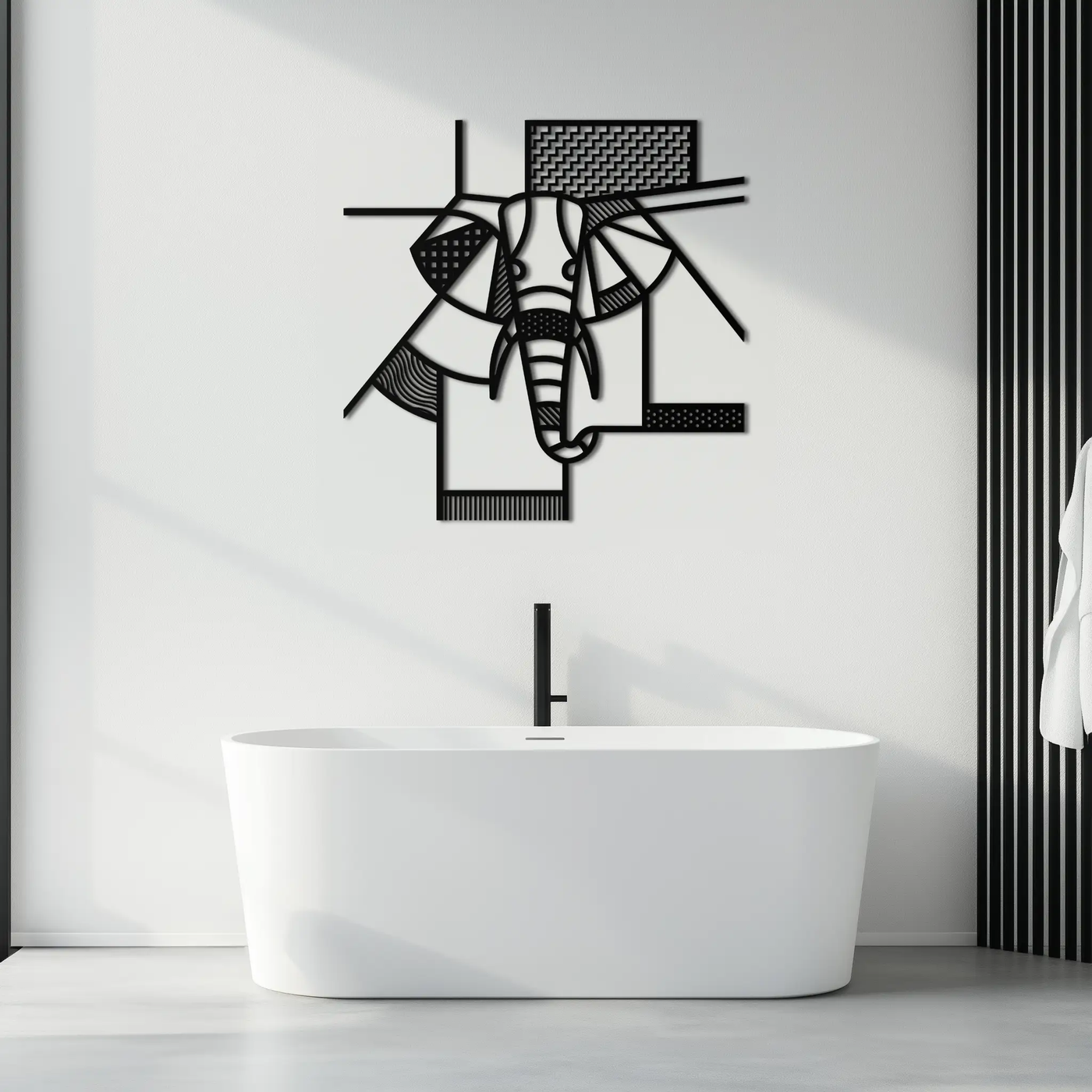 Geometric Elephant Metal Wall Art – Abstract Safari Animal Silhouette for Modern Interiors- KAF353 by Enova Art