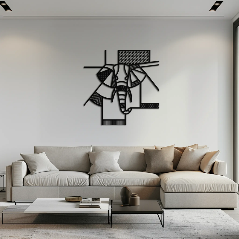 Geometric Elephant Metal Wall Art – Abstract Safari Animal Silhouette for Modern Interiors- KAF353 by Enova Art