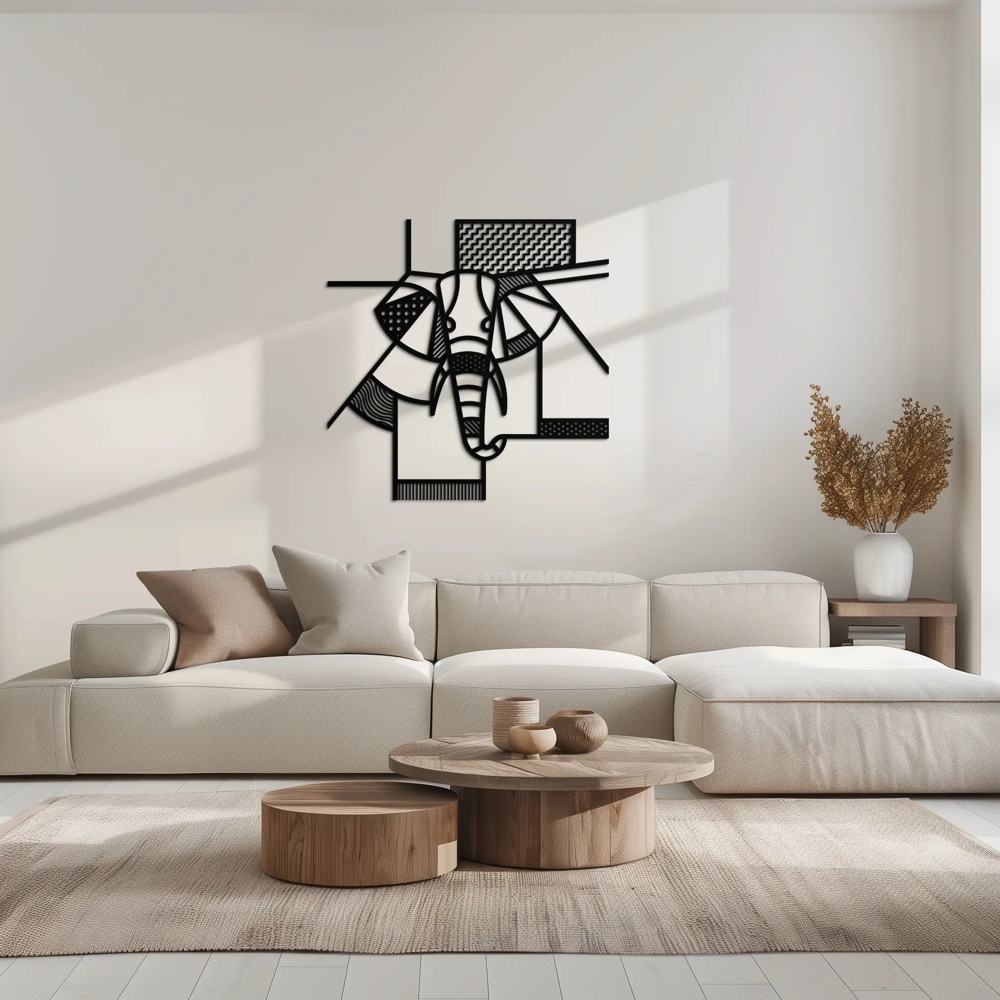 Geometric Elephant Metal Wall Art – Abstract Safari Animal Silhouette for Modern Interiors- KAF353 by Enova Art