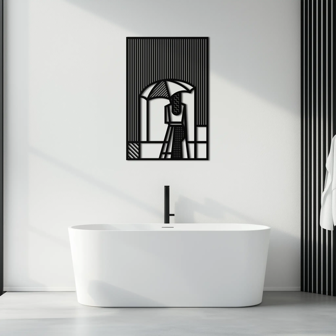 Woman with Umbrella Abstract Metal Wall Art – Modern Rainy Day Silhouette Steel Decor- KAF354 by Enova Art