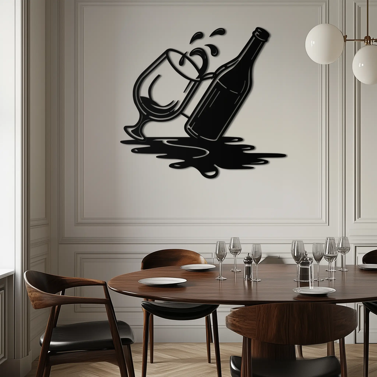 Wine Bottle and Glass Metal Wall Art – Modern Bar Decor with Splash Effect for Kitchen or Lounge Spaces- KAF356 by Enova Art