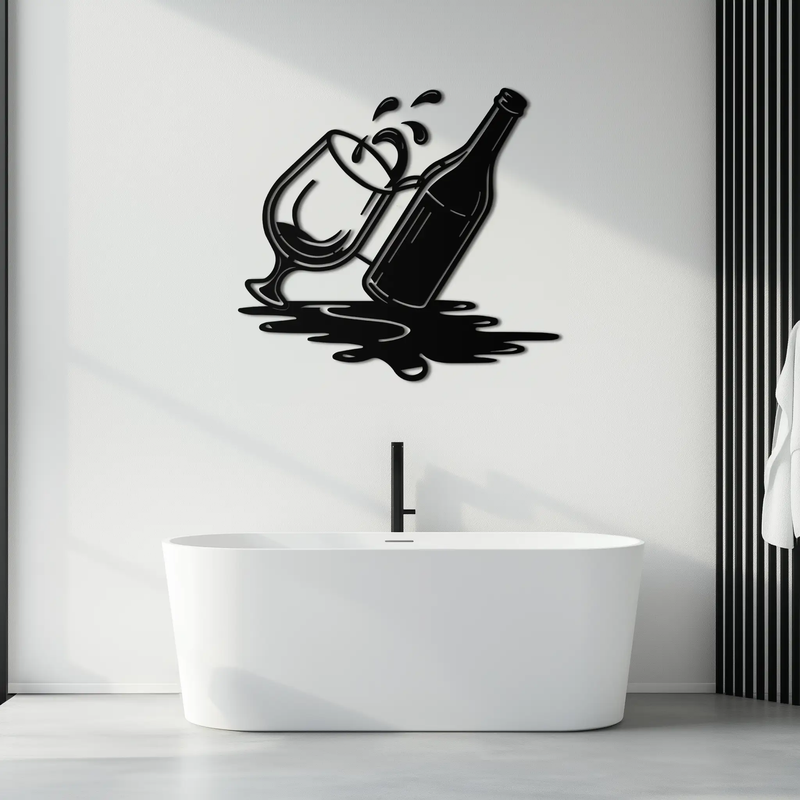 Wine Bottle and Glass Metal Wall Art – Modern Bar Decor with Splash Effect for Kitchen or Lounge Spaces- KAF356 by Enova Art