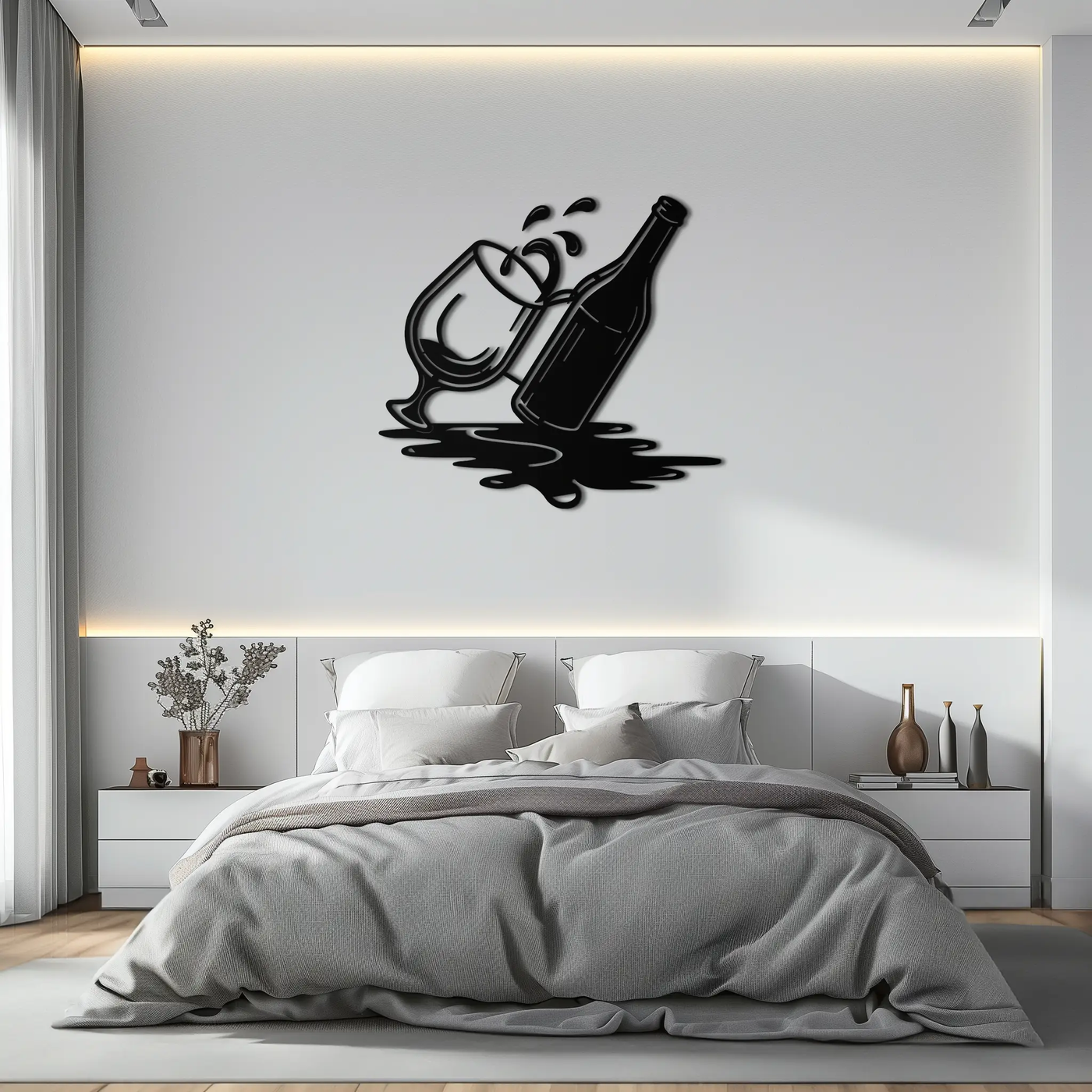 Wine Bottle and Glass Metal Wall Art – Modern Bar Decor with Splash Effect for Kitchen or Lounge Spaces- KAF356 by Enova Art