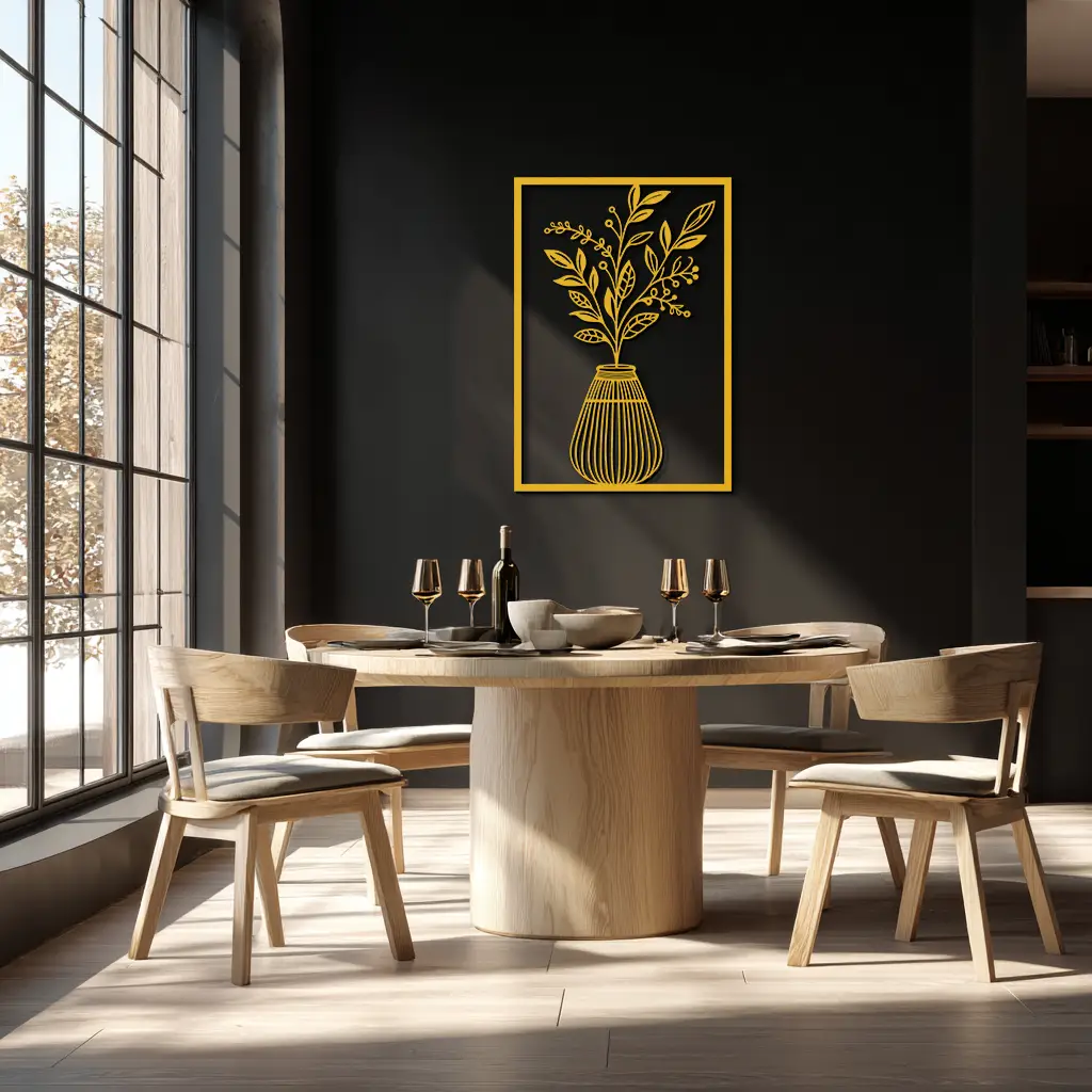 Botanical Vase Metal Wall Art – Elegant Plant Silhouette for Modern Nature-Inspired Decor- KAF357 by Enova Art