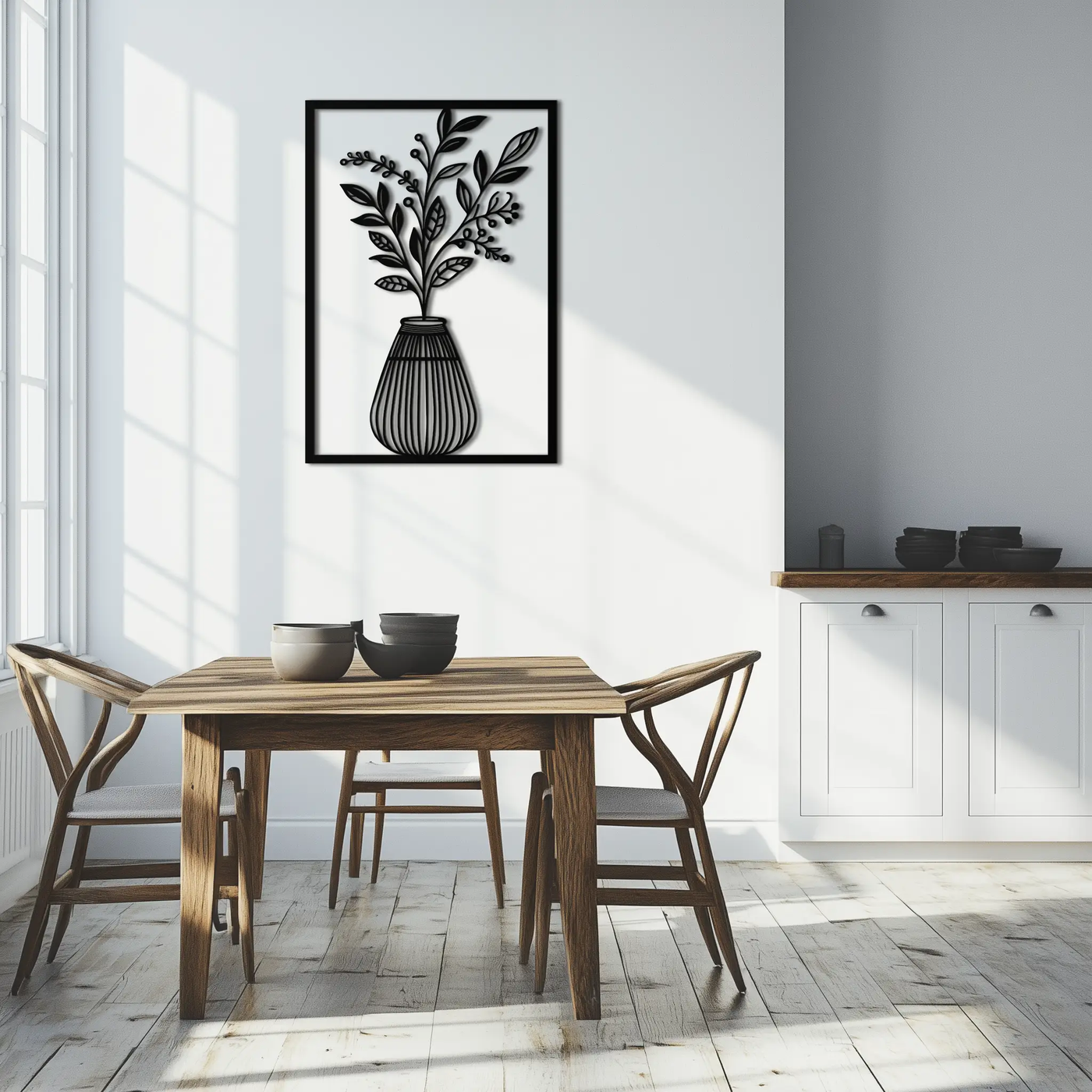 Botanical Vase Metal Wall Art – Elegant Plant Silhouette for Modern Nature-Inspired Decor- KAF357 by Enova Art