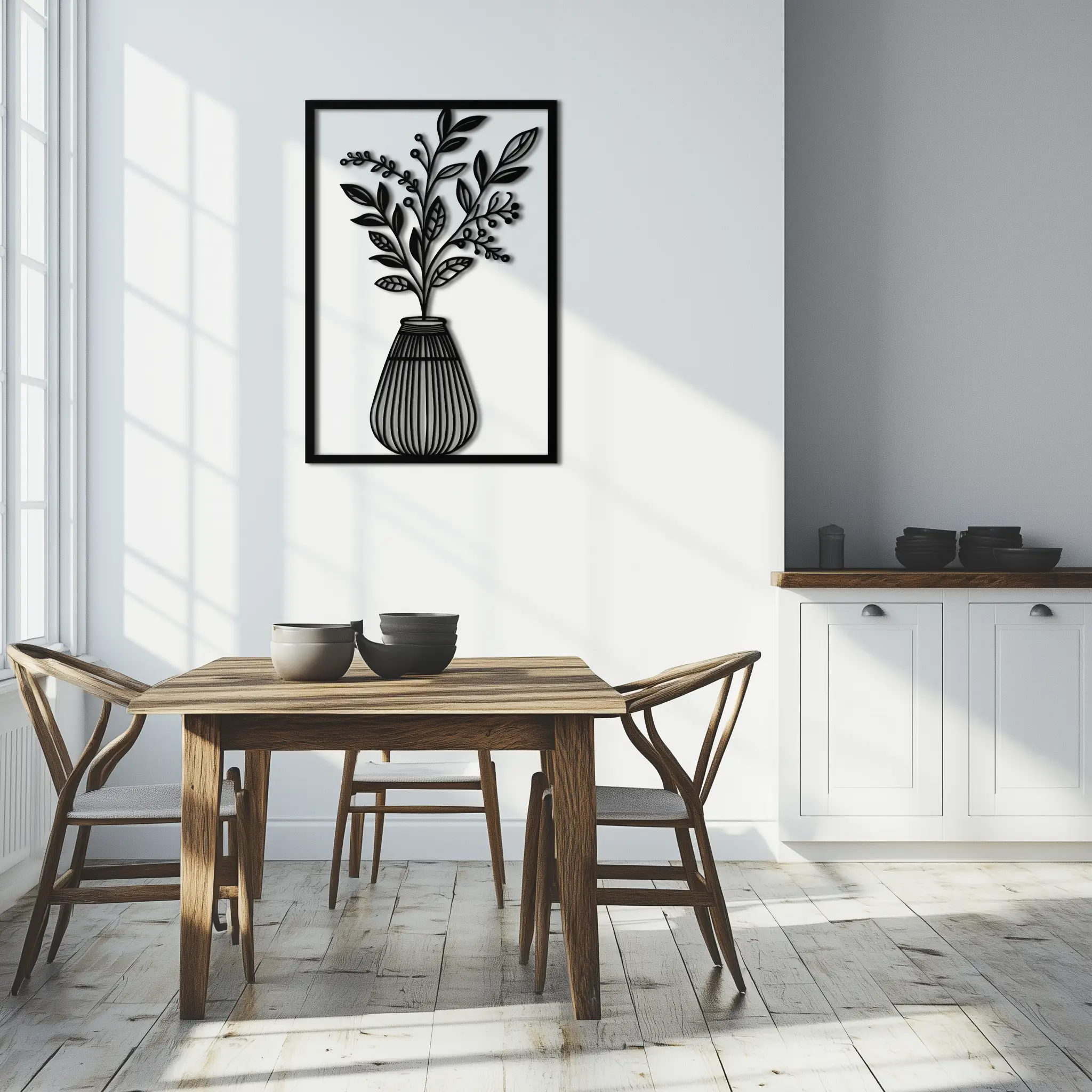 Botanical Vase Metal Wall Art – Elegant Plant Silhouette for Modern Nature-Inspired Decor- KAF357 by Enova Art