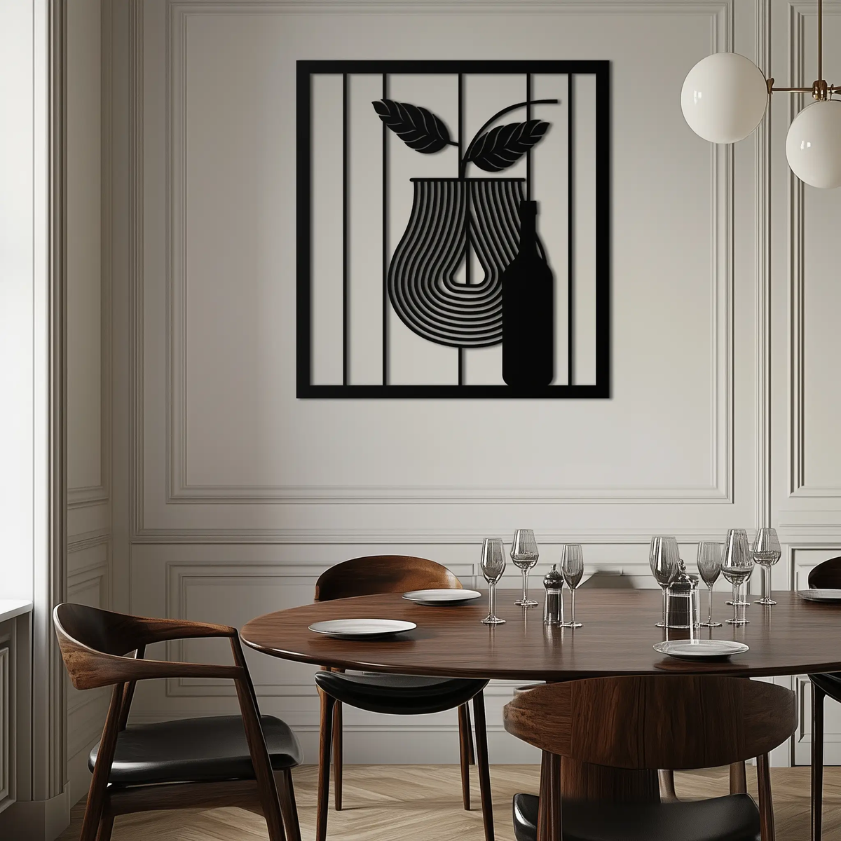 Bottle and Leaf Metal Wall Art – Modern Abstract Home Decor for Kitchen or Dining Room- KAF358 by Enova Art