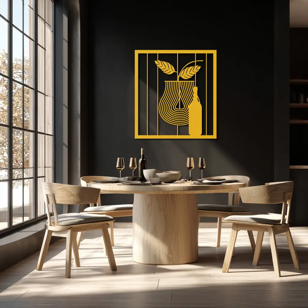 Bottle and Leaf Metal Wall Art – Modern Abstract Home Decor for Kitchen or Dining Room- KAF358 by Enova Art