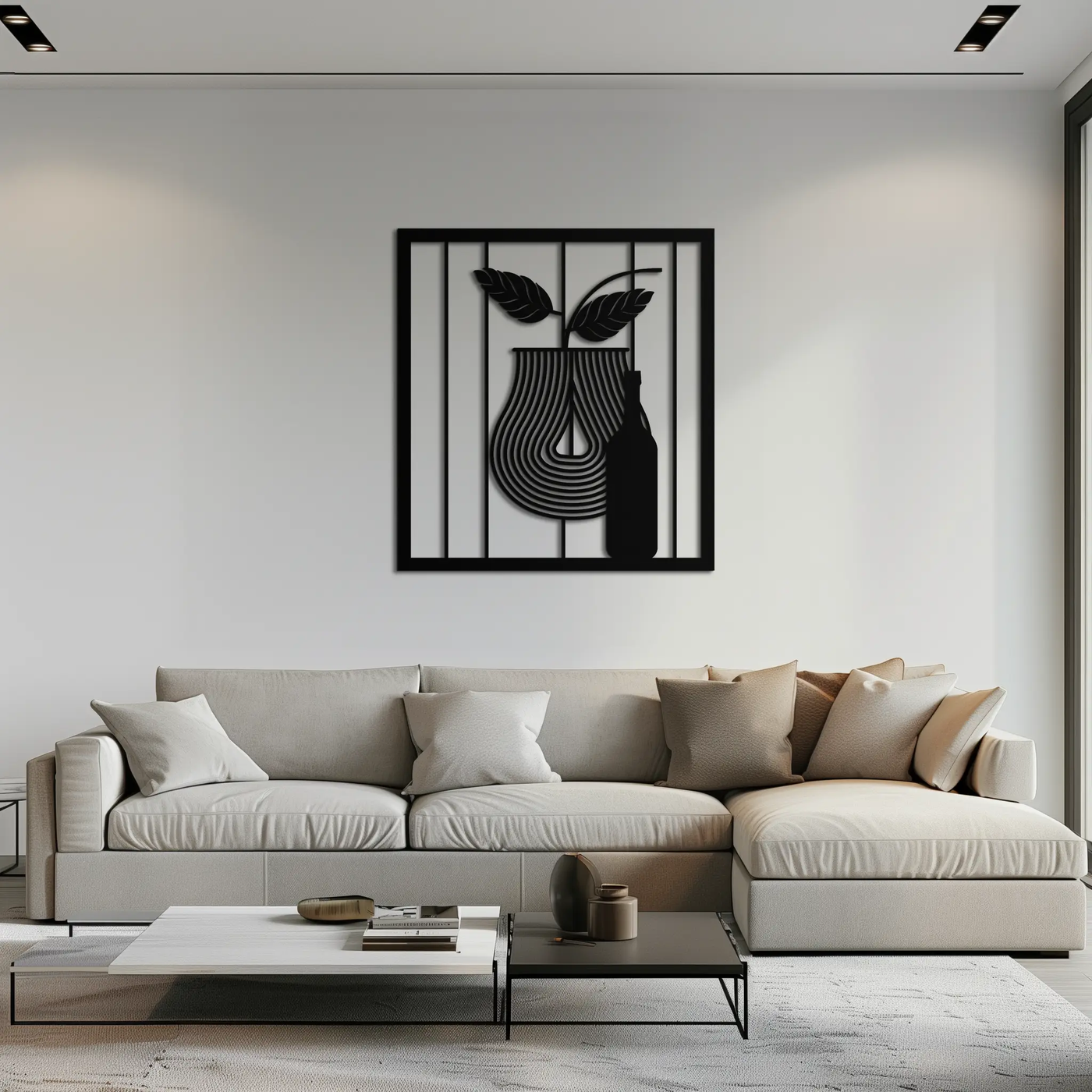 Bottle and Leaf Metal Wall Art – Modern Abstract Home Decor for Kitchen or Dining Room- KAF358 by Enova Art