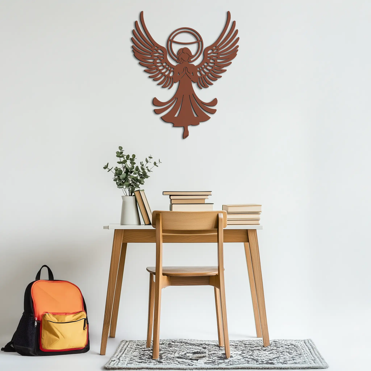Guardian Angel Metal Wall Art – Spiritual Angel Silhouette with Halo for Home Blessing Decor- KAF359 by Enova Art