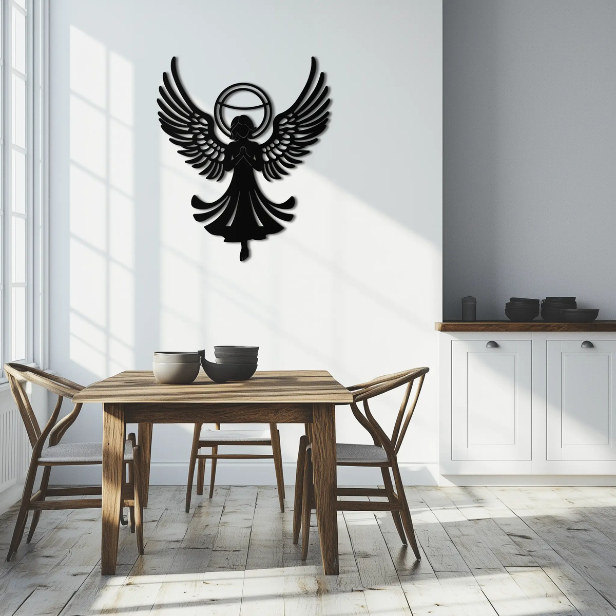 Guardian Angel Metal Wall Art – Spiritual Angel Silhouette with Halo for Home Blessing Decor- KAF359 by Enova Art