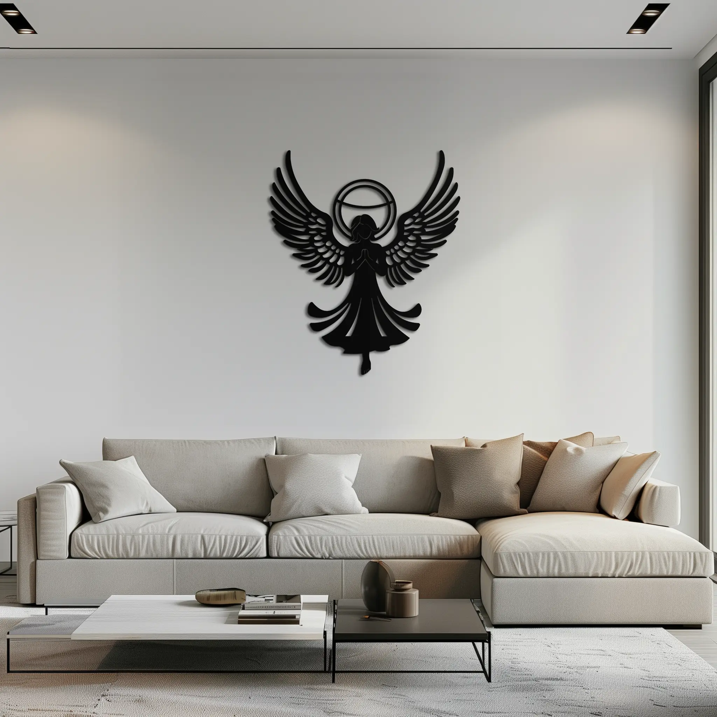 Guardian Angel Metal Wall Art – Spiritual Angel Silhouette with Halo for Home Blessing Decor- KAF359 by Enova Art