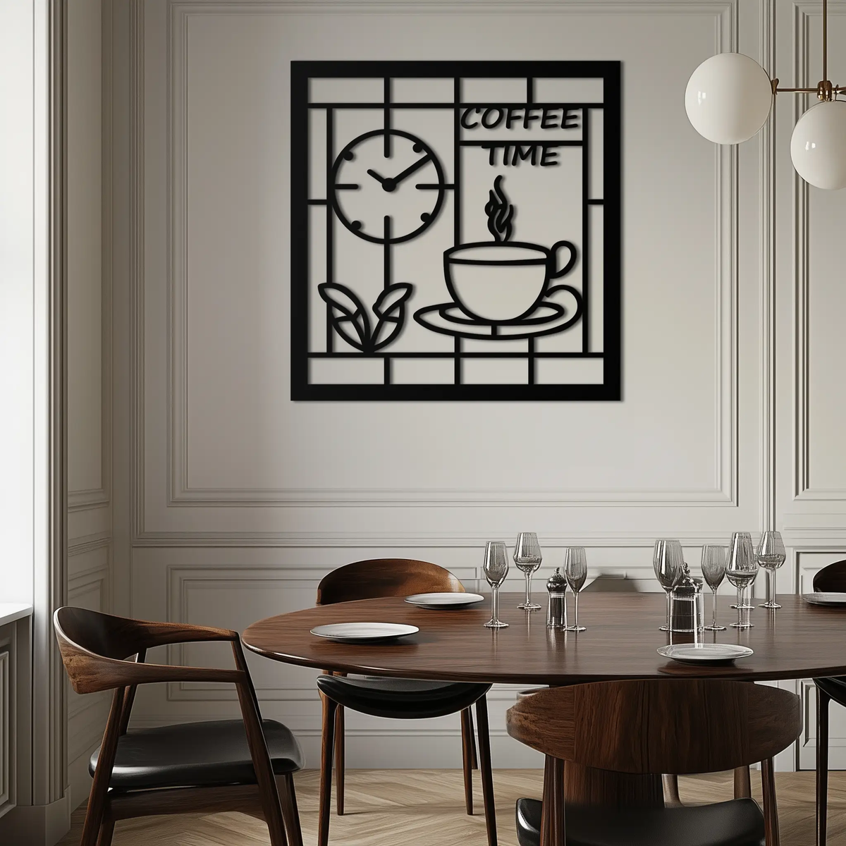 Coffee Time Metal Wall Art – Coffee Cup and Clock Design for Kitchen and Cafe Decor- KAF360 by Enova Art