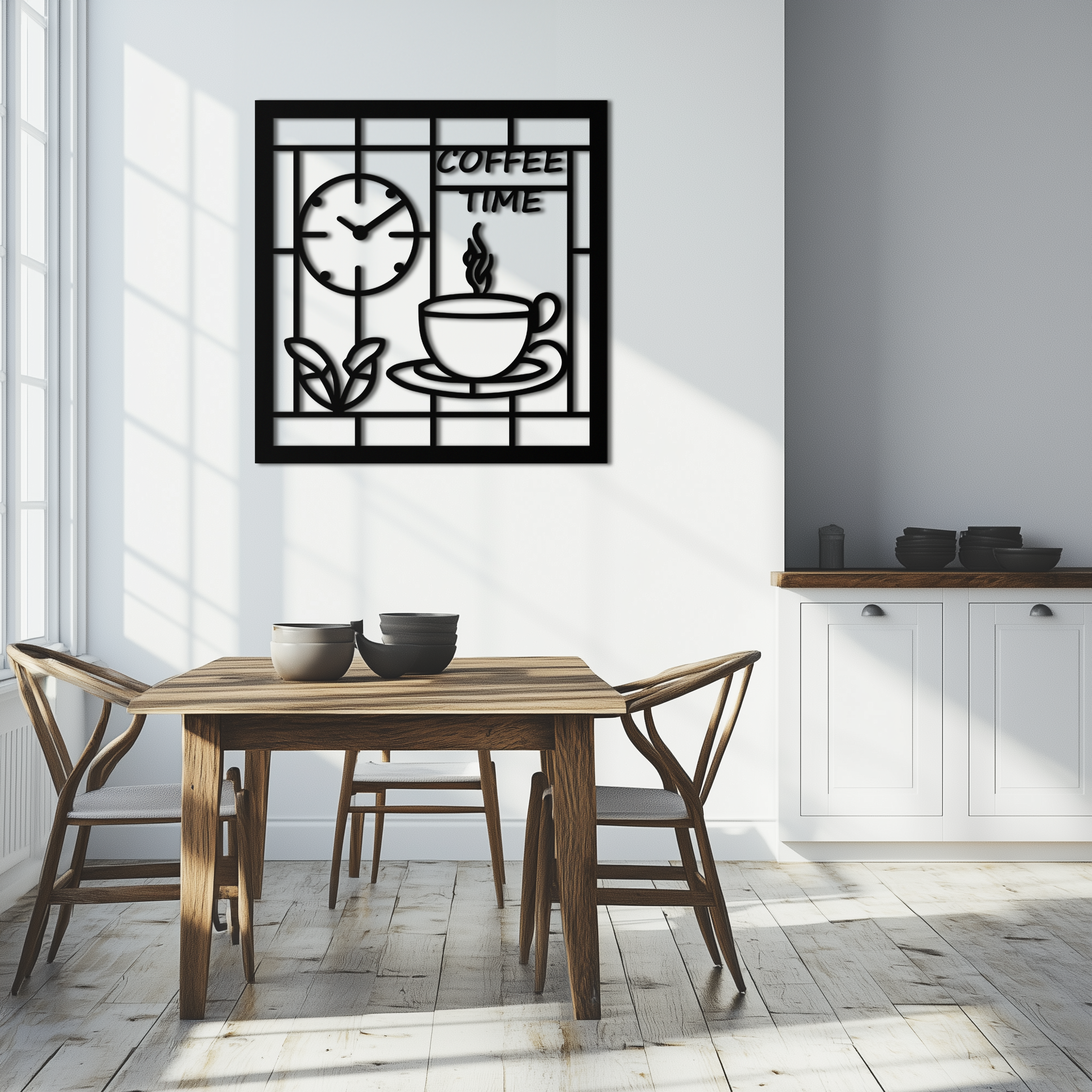 Coffee Time Metal Wall Art – Coffee Cup and Clock Design for Kitchen and Cafe Decor- KAF360 by Enova Art