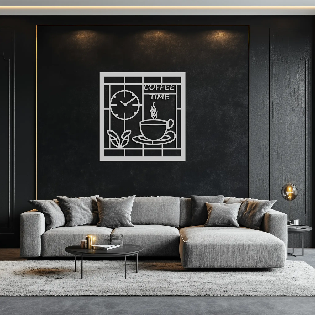 Coffee Time Metal Wall Art – Coffee Cup and Clock Design for Kitchen and Cafe Decor- KAF360 by Enova Art