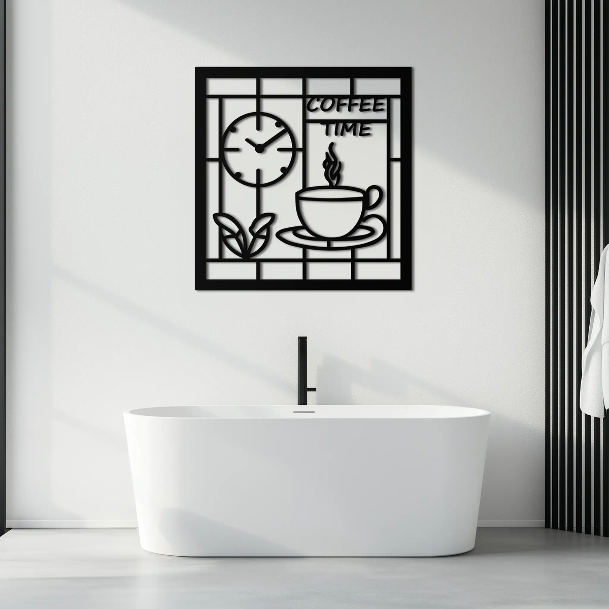 Coffee Time Metal Wall Art – Coffee Cup and Clock Design for Kitchen and Cafe Decor- KAF360 by Enova Art