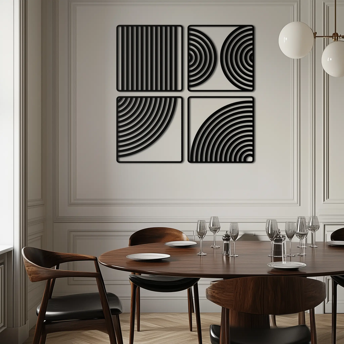 Geometric Pattern Metal Wall Art – 4-Piece Modern Minimalist Steel Decor- KAF363 by Enova Art