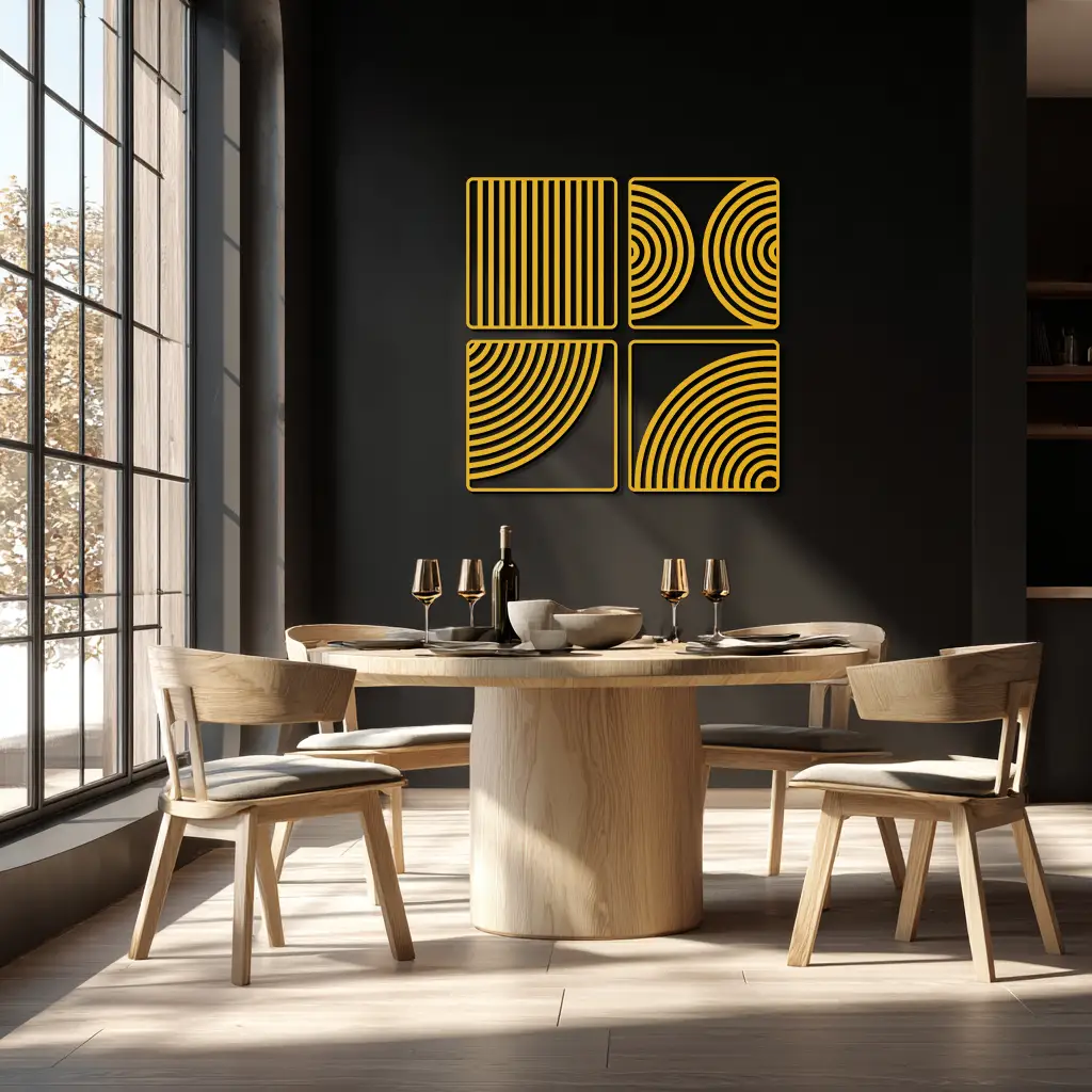 Geometric Pattern Metal Wall Art – 4-Piece Modern Minimalist Steel Decor- KAF363 by Enova Art