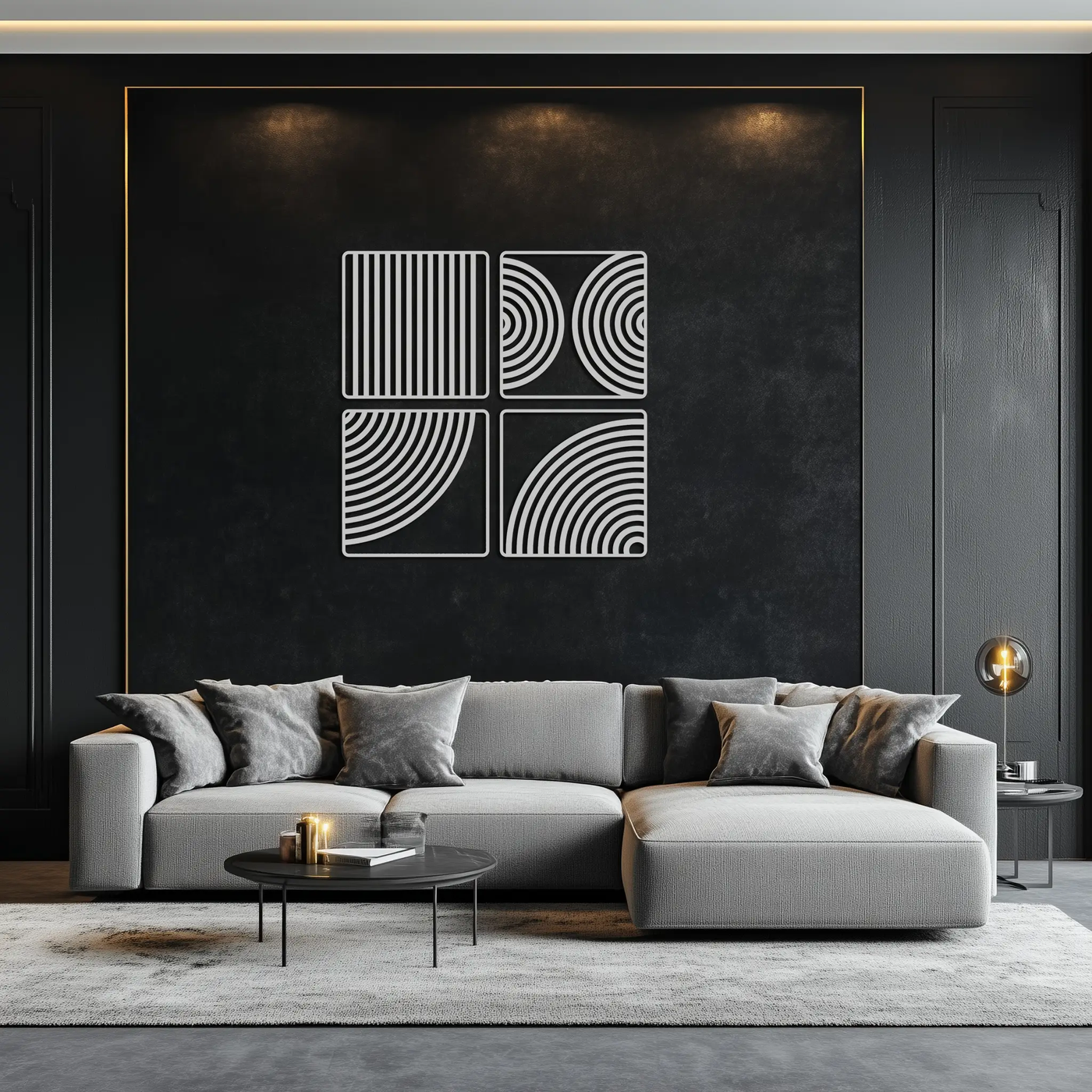 Geometric Pattern Metal Wall Art – 4-Piece Modern Minimalist Steel Decor- KAF363 by Enova Art