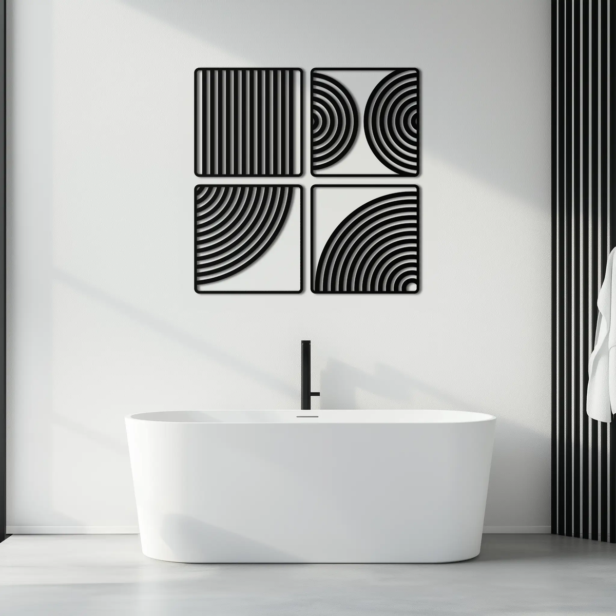 Geometric Pattern Metal Wall Art – 4-Piece Modern Minimalist Steel Decor- KAF363 by Enova Art
