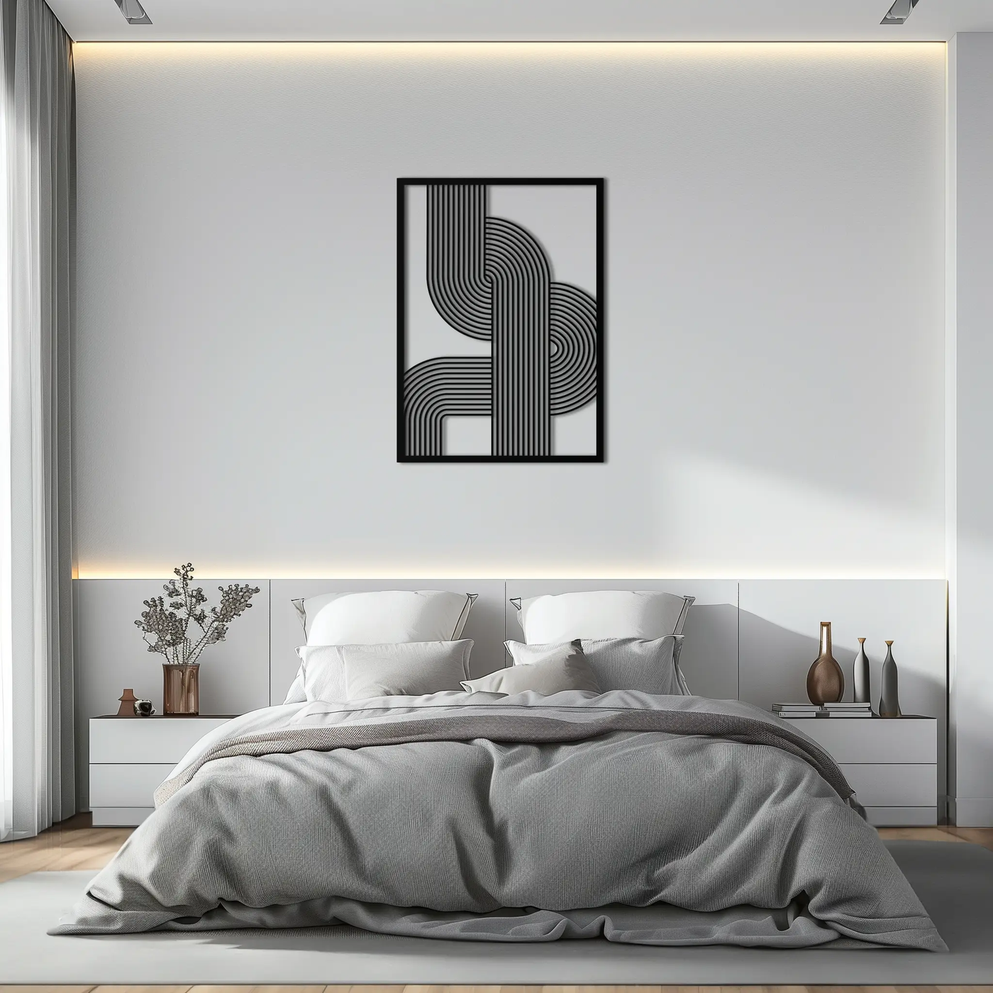 Geometric Curve Panel Metal Wall Art – Modern Abstract Steel Decor- KAF364 by Enova Art