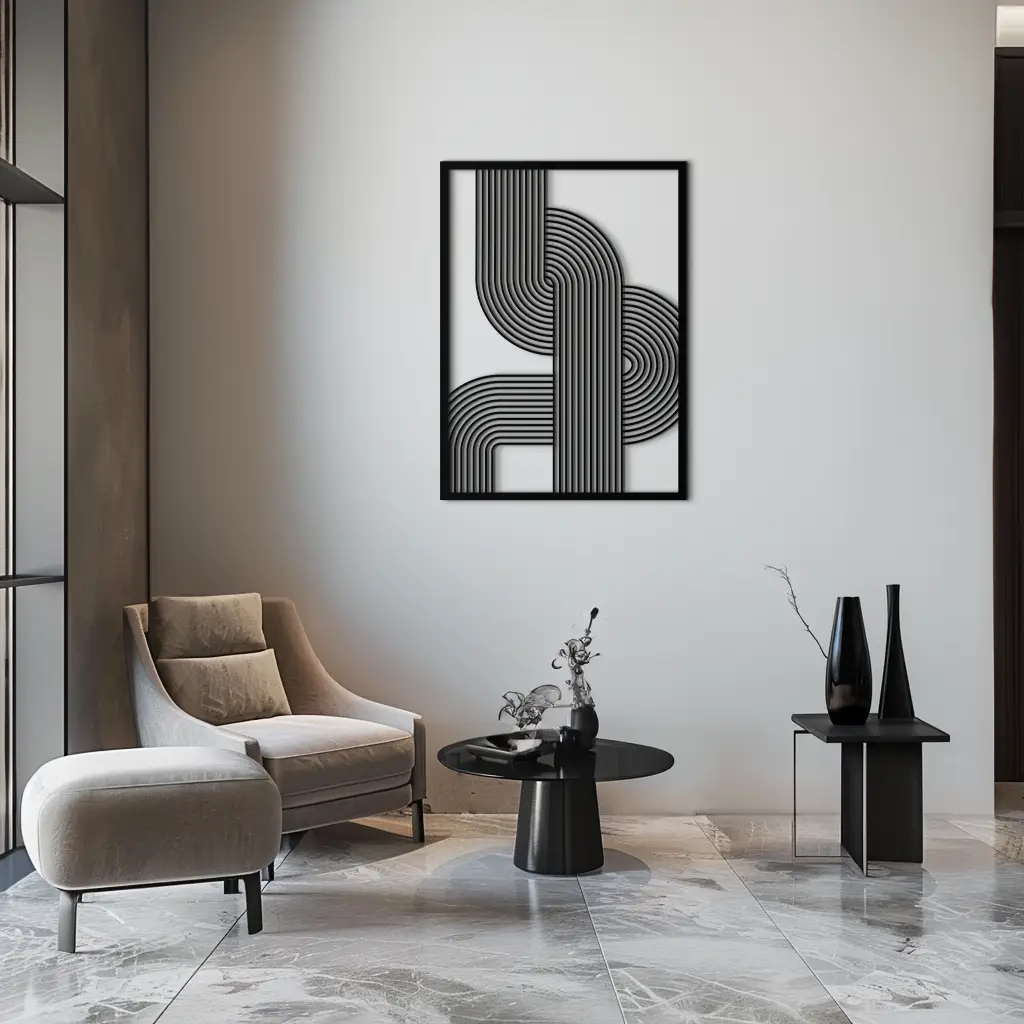 Geometric Curve Panel Metal Wall Art – Modern Abstract Steel Decor- KAF364 by Enova Art