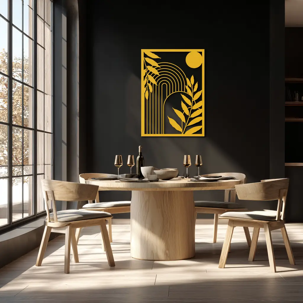 Modern Geometric Botanical Metal Wall Art – Abstract Nature-Inspired Steel Design- KAF366 by Enova Art