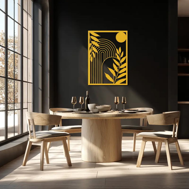Modern Geometric Botanical Metal Wall Art – Abstract Nature-Inspired Steel Design- KAF366 by Enova Art