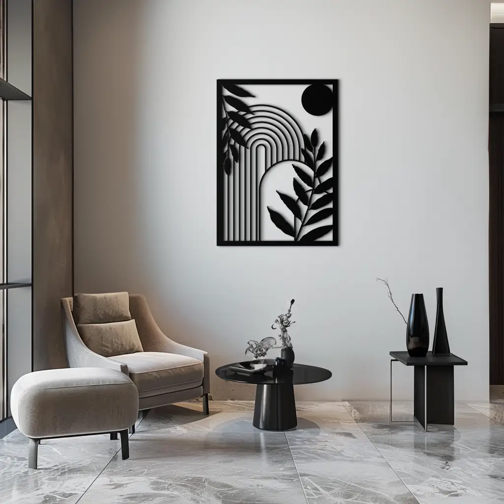 Modern Geometric Botanical Metal Wall Art – Abstract Nature-Inspired Steel Design- KAF366 by Enova Art
