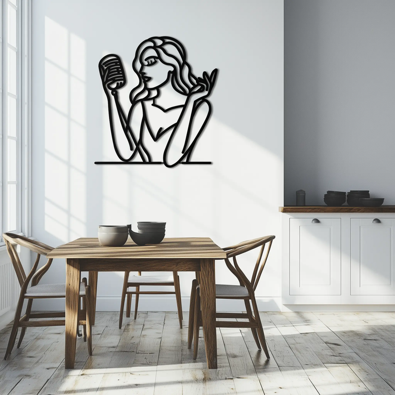 Singing Woman Metal Wall Art – Modern Female Vocalist Silhouette- KAF367 by Enova Art