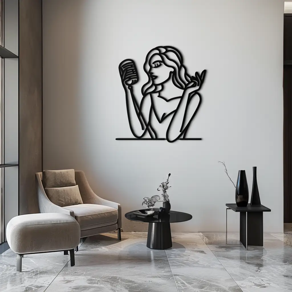 Singing Woman Metal Wall Art – Modern Female Vocalist Silhouette- KAF367 by Enova Art