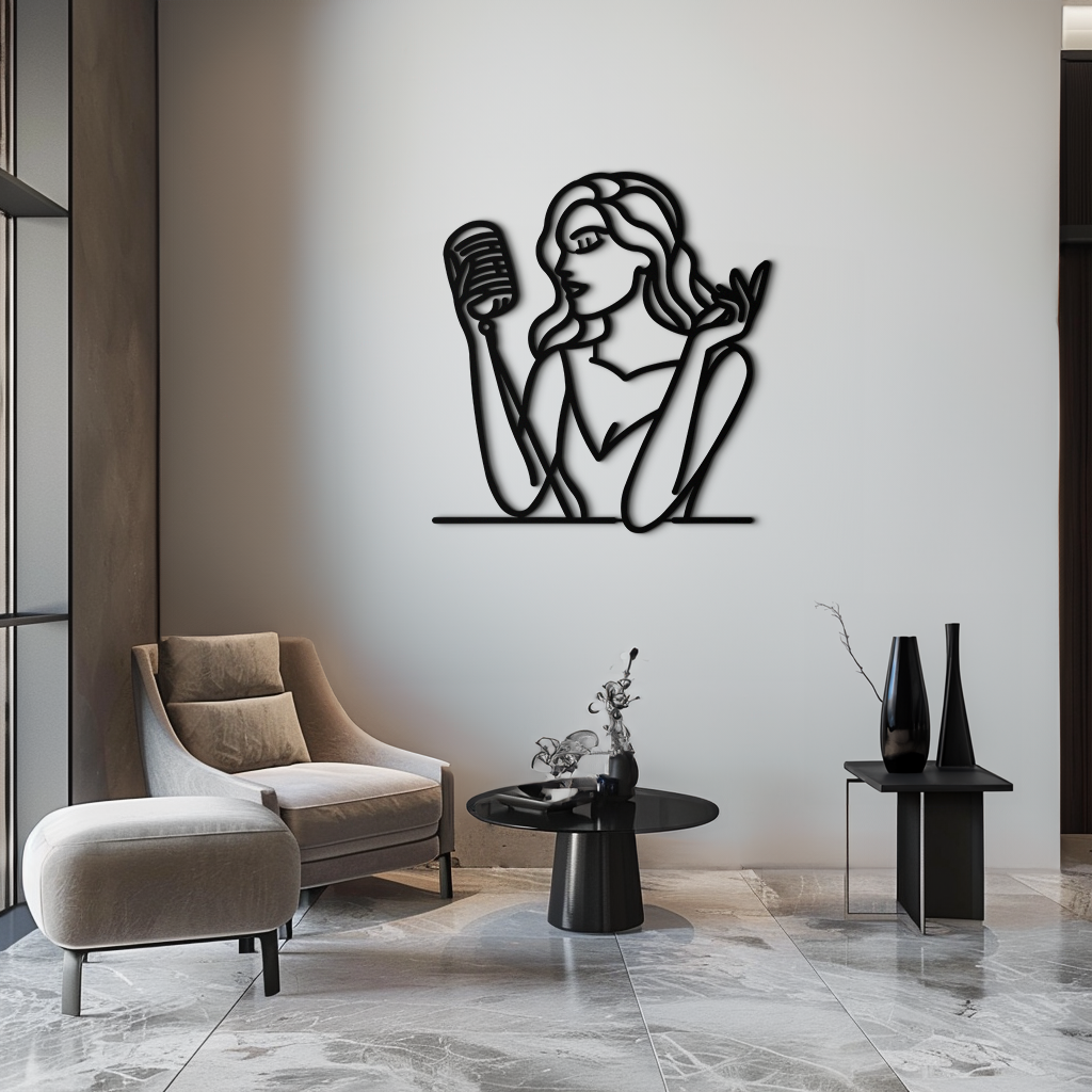Singing Woman Metal Wall Art – Modern Female Vocalist Silhouette- KAF367 by Enova Art