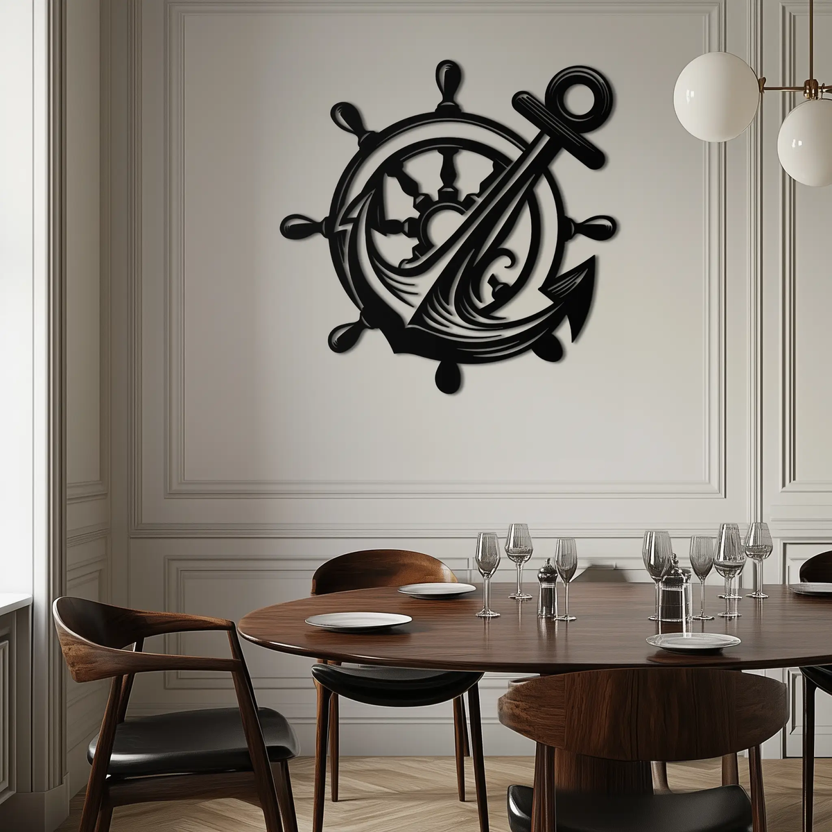 Anchor and Ship Wheel Metal Wall Art – Nautical Steel Decor for Sea Lovers- KAF368 by Enova Art