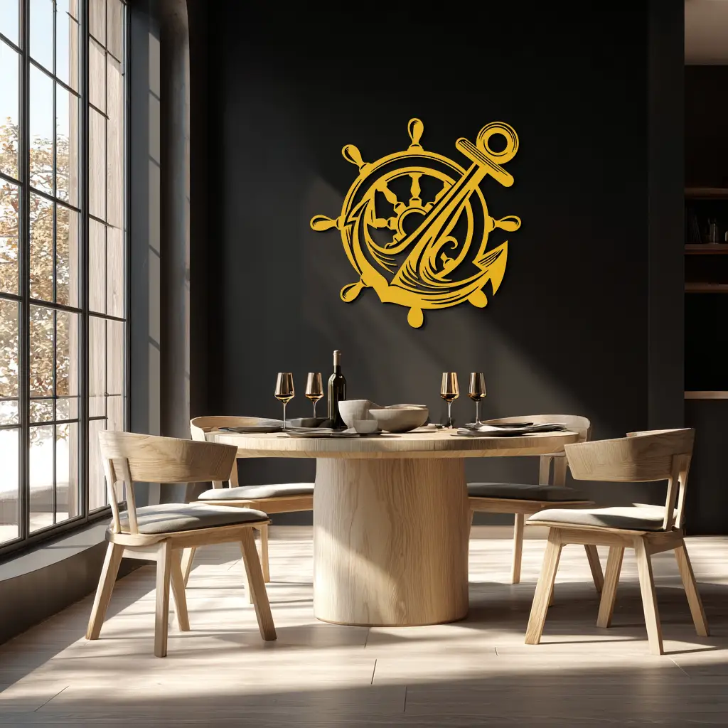 Anchor and Ship Wheel Metal Wall Art – Nautical Steel Decor for Sea Lovers- KAF368 by Enova Art