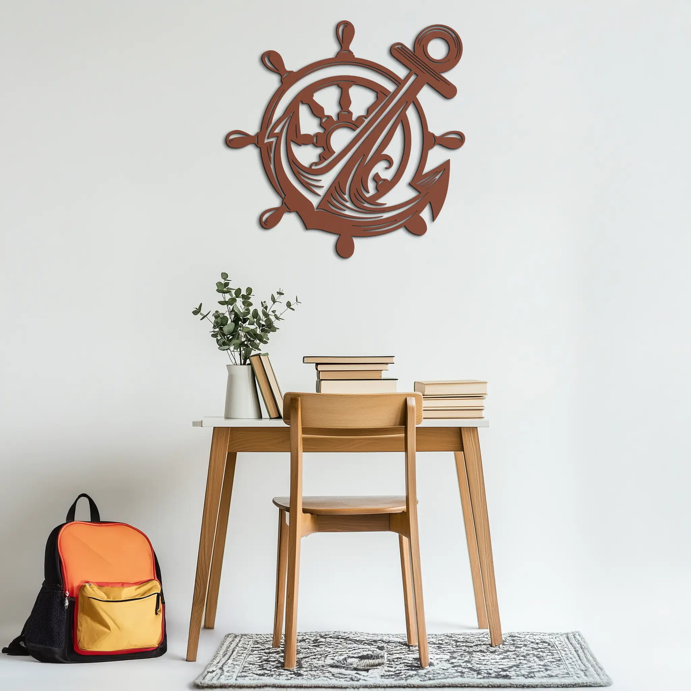 Anchor and Ship Wheel Metal Wall Art – Nautical Steel Decor for Sea Lovers- KAF368 by Enova Art
