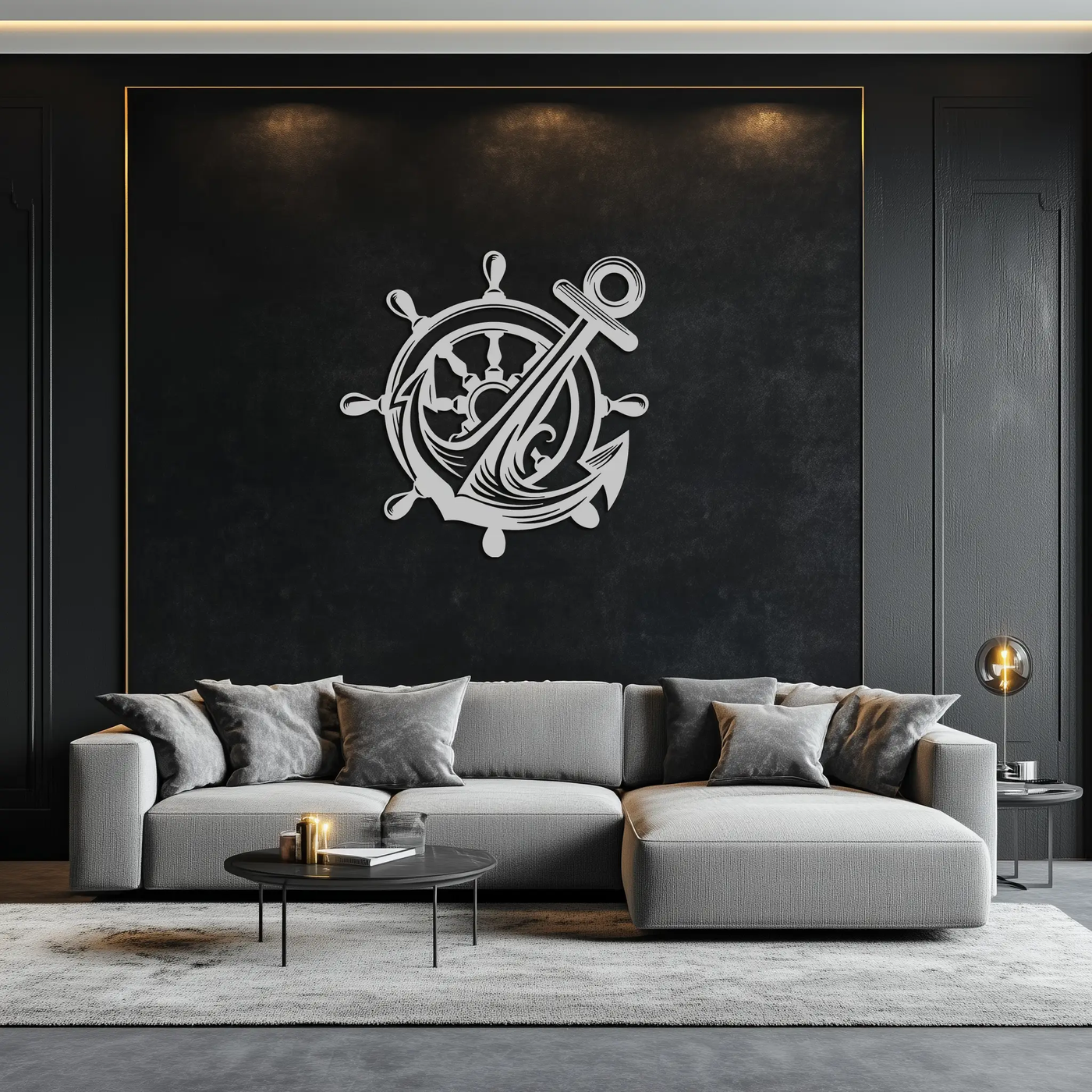 Anchor and Ship Wheel Metal Wall Art – Nautical Steel Decor for Sea Lovers- KAF368 by Enova Art