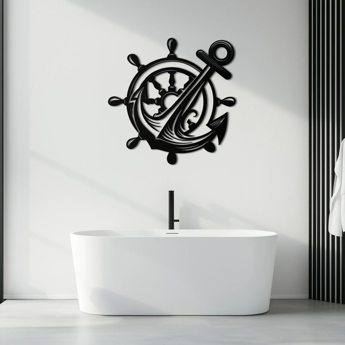 Anchor and Ship Wheel Metal Wall Art – Nautical Steel Decor for Sea Lovers- KAF368 by Enova Art