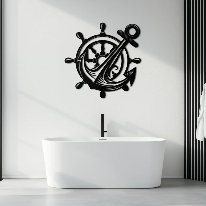 Anchor and Ship Wheel Metal Wall Art – Nautical Steel Decor for Sea Lovers- KAF368 by Enova Art