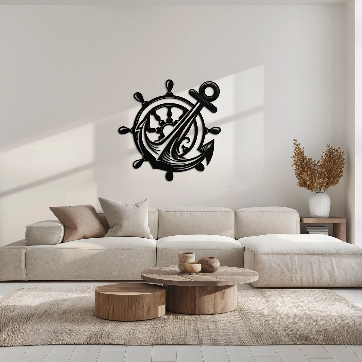 Anchor and Ship Wheel Metal Wall Art – Nautical Steel Decor for Sea Lovers- KAF368 by Enova Art