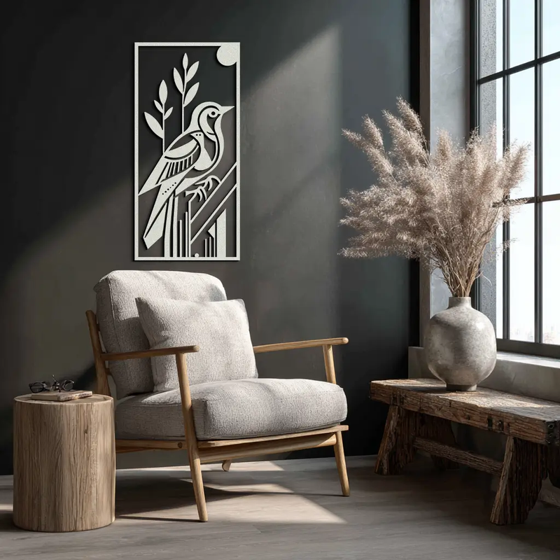 Bird & Nature Panel Metal Wall Art – Minimalist Vertical Steel Decor- KAF369 by Enova Art