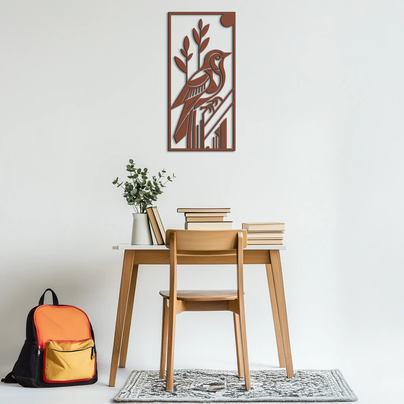 Bird & Nature Panel Metal Wall Art – Minimalist Vertical Steel Decor- KAF369 by Enova Art