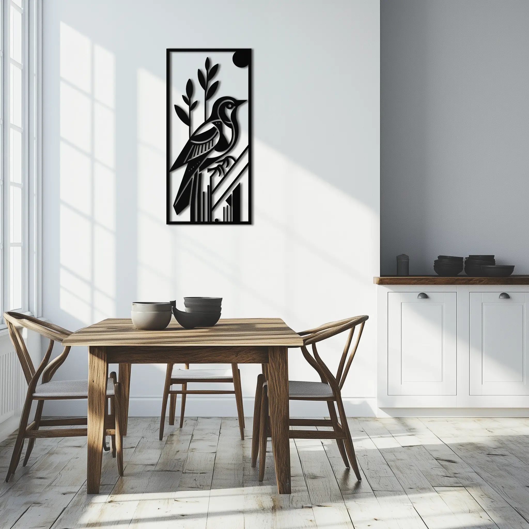 Bird & Nature Panel Metal Wall Art – Minimalist Vertical Steel Decor- KAF369 by Enova Art